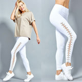 Women High Waist Fitness Leggings Lace Up Solid Trousers