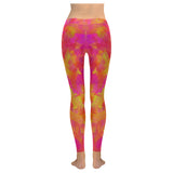 Yellow Red Damask Low Rise Leggings (Invisible Stitch) (Model L05)