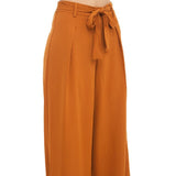 Haoduoyi Women Orange Wide Leg Chiffon High Waist Drawstring Front Trousers Pants