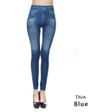 Women Fashion Faux Denim Jeans Leggings Real Pocket Pencil Pants Plus Size