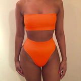 Solid High Waist Bikini Bandeau Women Swimwear Bathing Beach Wear