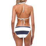 Blue White Stripes Custom Bikini Swimsuit (Model S01)