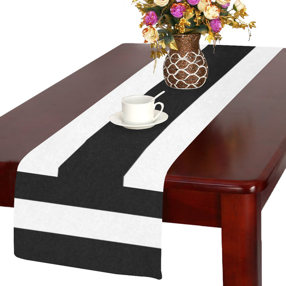 Black Whtie Stripes Table Runner 14x72 inch