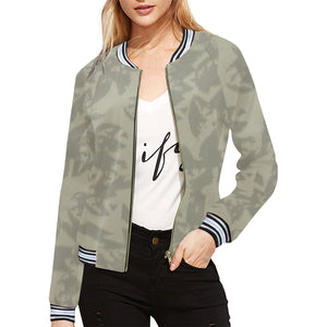 Eagle Taupe Gray All Over Print Bomber Jacket for Women (Model H21)