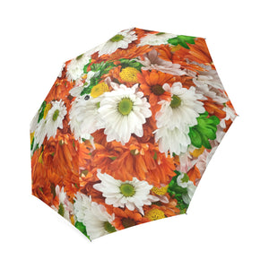 Green Orange White Daisies Foldable Umbrella