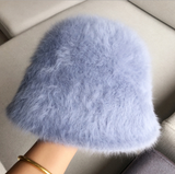 Women's Solid Color Faux Rabbit Fur Cap Retro Knitted Wool Basin Bucket Hat