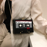 Women Tape Recorder Cute Funny Cartoon Leather Chain Crossbody Bag