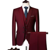 Wedding Prom Slim Fit Tuxedo Men Formal Business Suits 3Pcs Set (Jacket+Pants+Vest)