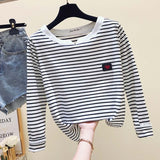 Women T-Shirt Long Sleeve Korean Style Slim Basic Cotton Top