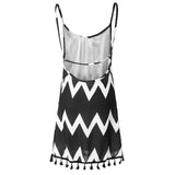 Women Light Geometric Printed Tassel Spaghetti Strap Mini Sleeveless Dress