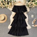 Women Glamorous Slim Fairy Slash Neck Short Sleeve Cake Knee-Length Robe Dress