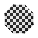 Black White Checkers Semi-Automatic Foldable Umbrella