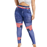 Women High Waist Jean Plus Size 3D Print American Flag Pants