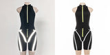 Simenual Sporty Women Two Piece Set Reflective Striped Zipper Cut Out Shorts Streetwear