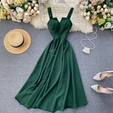 Women Solid Color V Neck Sleeveless Long Dress
