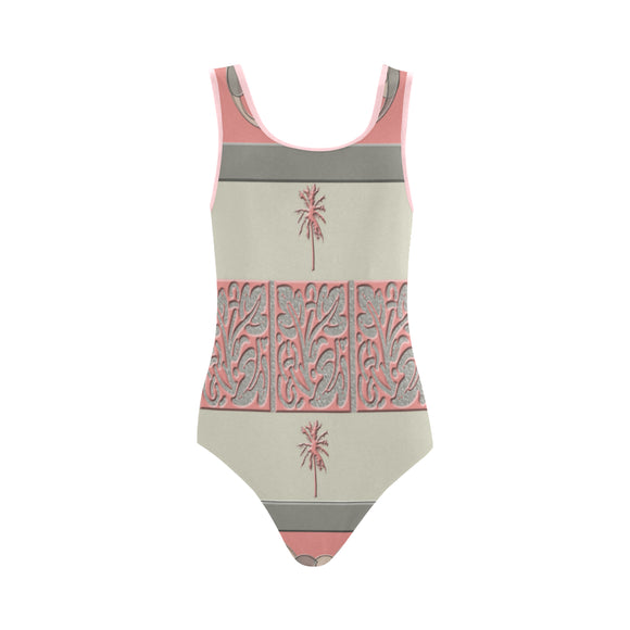 Cheery Coral Pink Vest One Piece Swimsuit (Model S04)