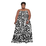 Women Plus Size Loose Printing Halter Long Beach Dress