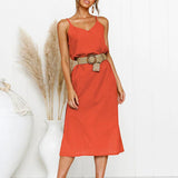 Women Bohemian Spaghetti Strap Midi Style Plus Size V-Neck Sleeveless Dress