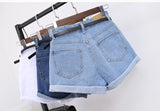 Women High Waist Denim Pockets Cotton Slim Jean Shorts