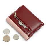 Geometric Panelled Trifold Women Wallet Pu Leather Zipper Coin Small Purse Card Holder