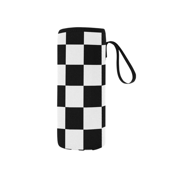 Black White Checkers Neoprene Water Bottle Pouch/Small