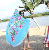 Flamingo Round Beach Towel Tassels Microfiber Picnic Blanket Cover Up