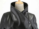 Women Medium Long Sleeves Large Lapel Leather Temperament Buttons PU Jacket