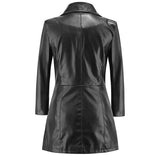 Women Medium Long Sleeves Large Lapel Leather Temperament Buttons PU Jacket