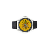 Yellowish Eye Flower Unisex Stainless Steel Leather Strap Watch(Model 202)