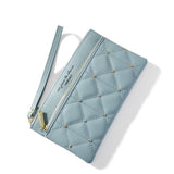 Brand Wristband Rivet Plaid Women Wallet Pu Leather Phone Pocket Card Holder Coin Purse Long Clutch Bag