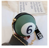Women Novel Billiard Digital Round Shoulder Chain Clutch Purse Bag