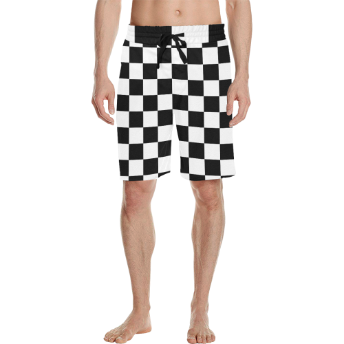 Black White Checkers Men's All Over Print Casual Shorts (Model L23)
