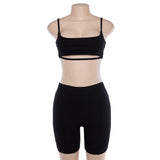 Women Two Piece Sleeveless Crop Top Tight Fitting Biker Shorts Matching Set