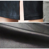 Women PU Leather Midi High Waist Split Pencil Knee Length Skirt