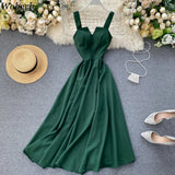 Women Solid Color V Neck Sleeveless Long Dress