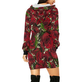 Carmine Roses All Over Print Hoodie Mini Dress (Model H27)