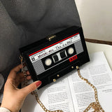 Women Tape Recorder Cute Funny Cartoon Leather Chain Crossbody Bag