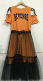 2 Piece Set Women's Cotton Long Strapless T-shirt +Mesh See Through Skirt Holes Belt