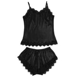 Women Sleeveless Lingerie Lace V-Neck Polyester Pajama Set