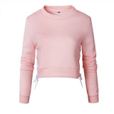 Women Sexy Slit Lacing Pullover Solid Long Sleeve Crop Top