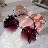 Women's Vintage Rimless Rhinestone Sunglasses Retro Cutting Lens Eyewear UV400