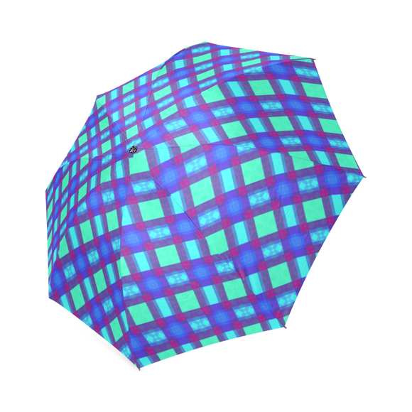 Bluish Plaid Foldable Umbrella