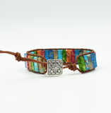 Chakra Handmade Multi Color Natural Stone Tube Beads Leather Wrap Couples Bracelet