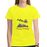 Santa Reindeers Happy Holidays Women's Heavy Cotton Short Sleeve T-Shirt