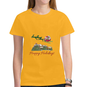 Santa Reindeers Happy Holidays Women's Heavy Cotton Short Sleeve T-Shirt