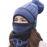 3PCS Women Scarf Hat Outdoor Thickened Knitted Winter Set