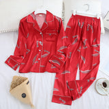 Lisacmvpnel Long Sleeve Silky Trousers Suit Printing Pajamas Set