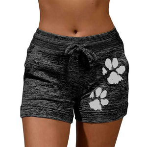 Fast Drying Drawstring Paw Print Lace Up High Waist Elastic Cotton Women Short