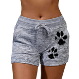 Fast Drying Drawstring Paw Print Lace Up High Waist Elastic Cotton Women Short