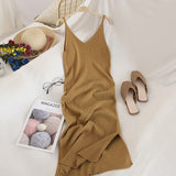 Women V Neck Solid Knitted All Match Simple Korean Dress